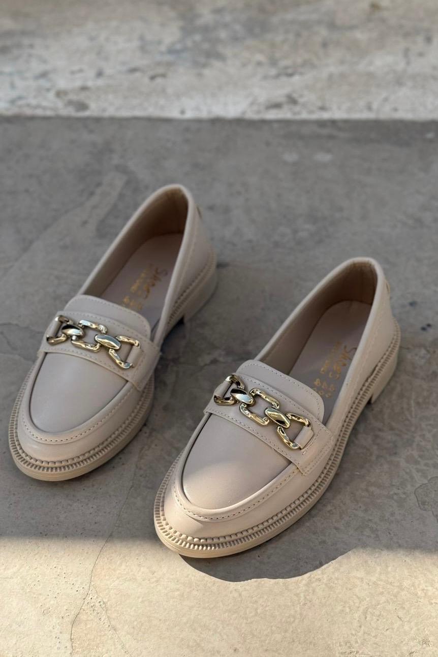 Kasto Beige Faux Leather Women's Loafers