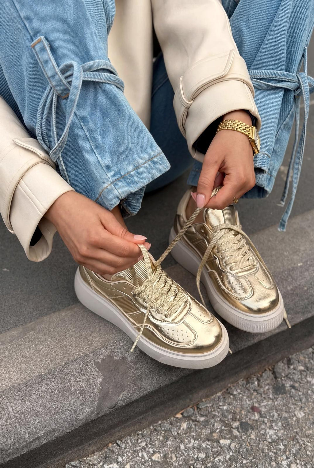 Larisa Gold Patent Faux Leather Women's Sneakers