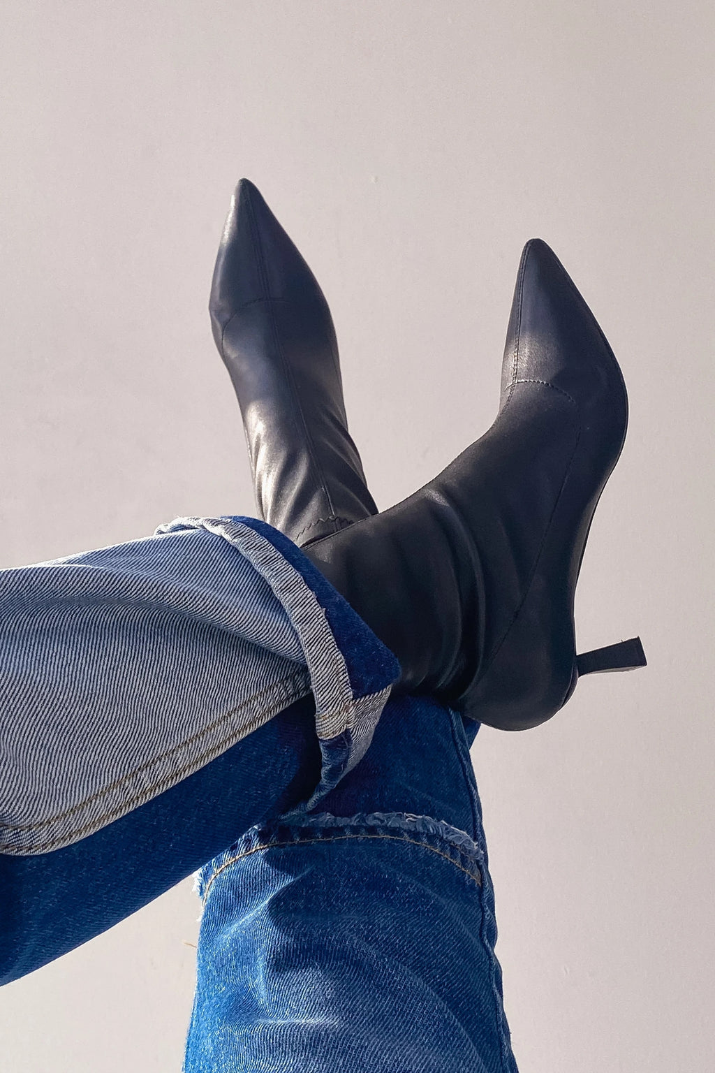 Loravo Black Stretch Faux Leather Pumps Boots Women's