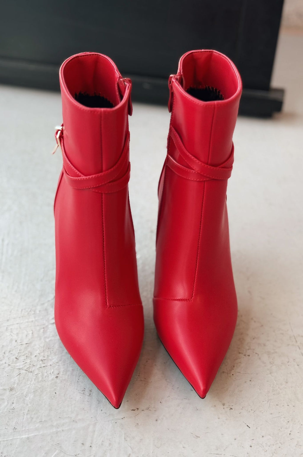Teronsa Red Faux Leather Buckle Detail Pumps Boots