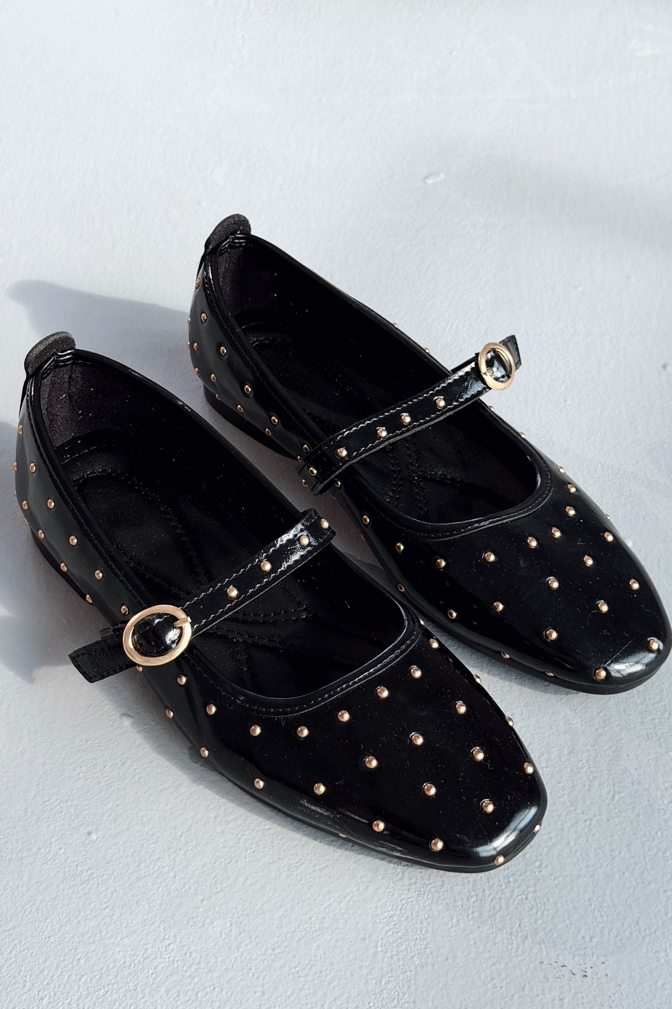 Lunessa Black Patent Faux Leather Studded Women's Flats