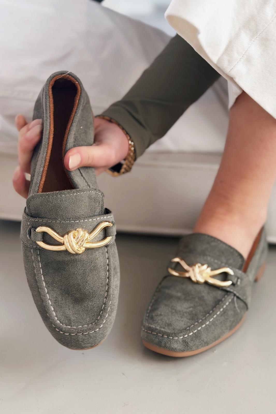 Avelis Khaki Suede Bow Detail Women's Loafers