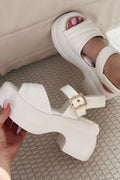 Pofins White Faux Leather Women's Sandals