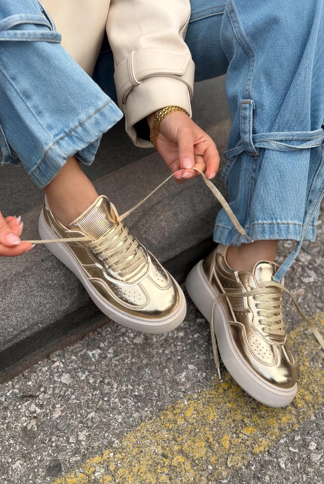 Larisa Gold Patent Faux Leather Women's Sneakers