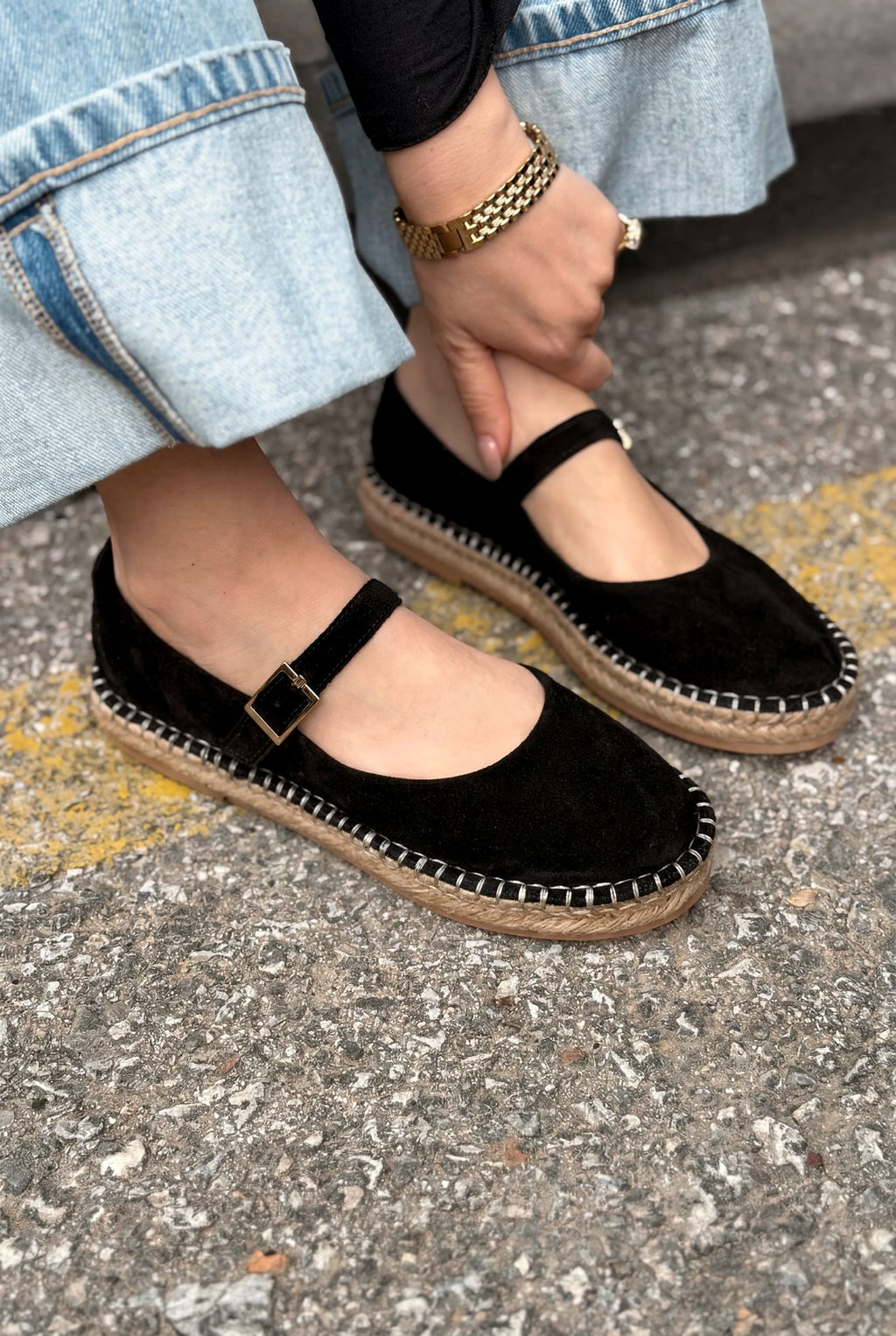 Marena Black Genuine Suede Women's Espadrille