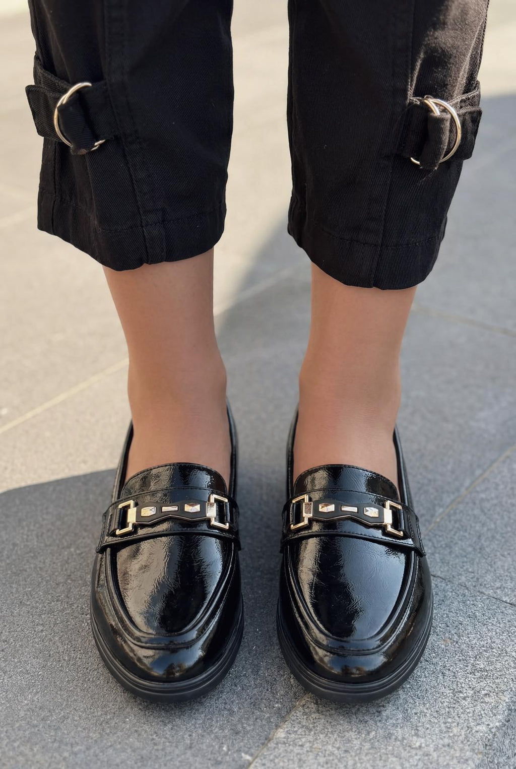 Toler Black Patent Faux Leather Women's Loafers
