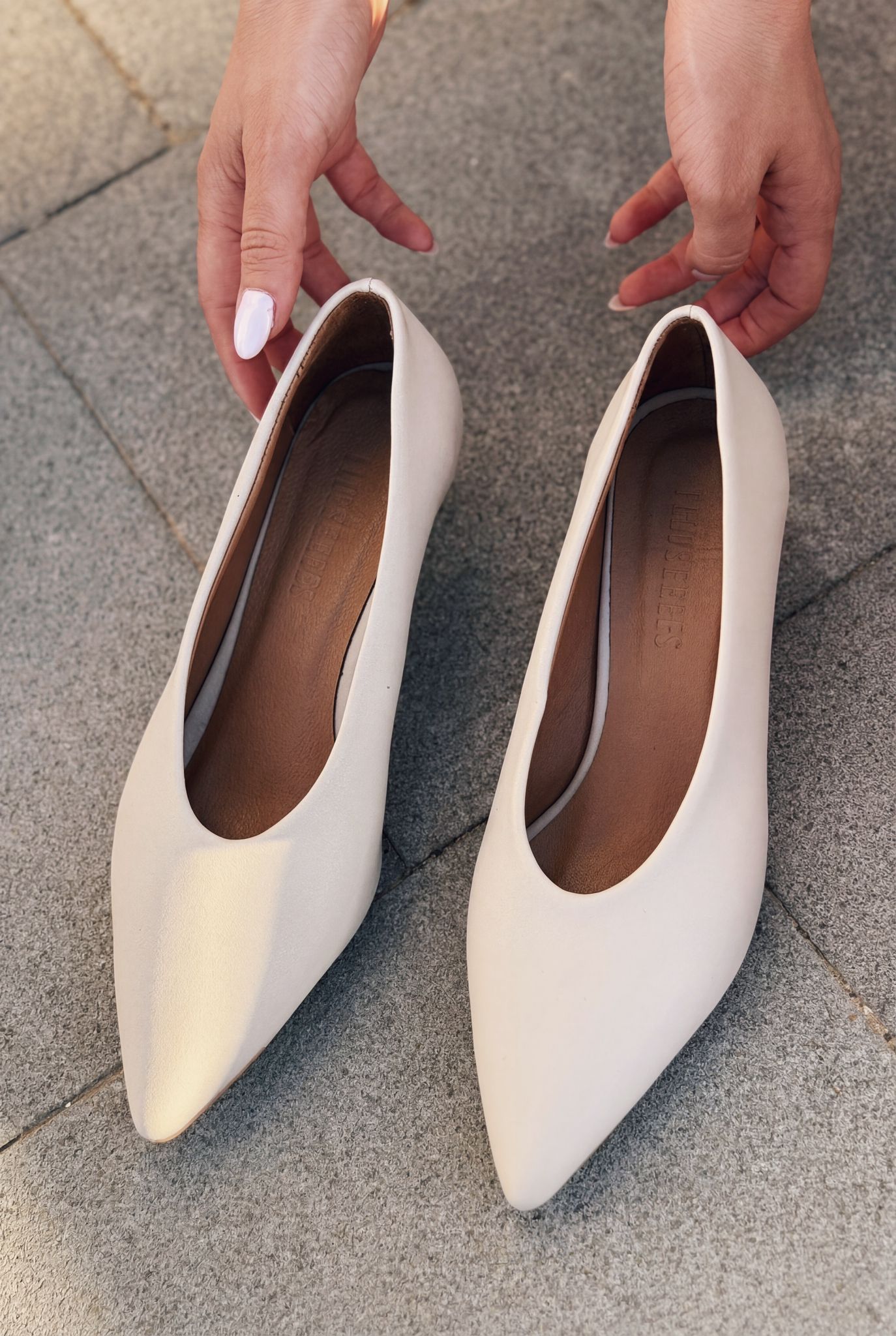 Seranis Beige Genuine Leather Faux Leather Women's Stilettos