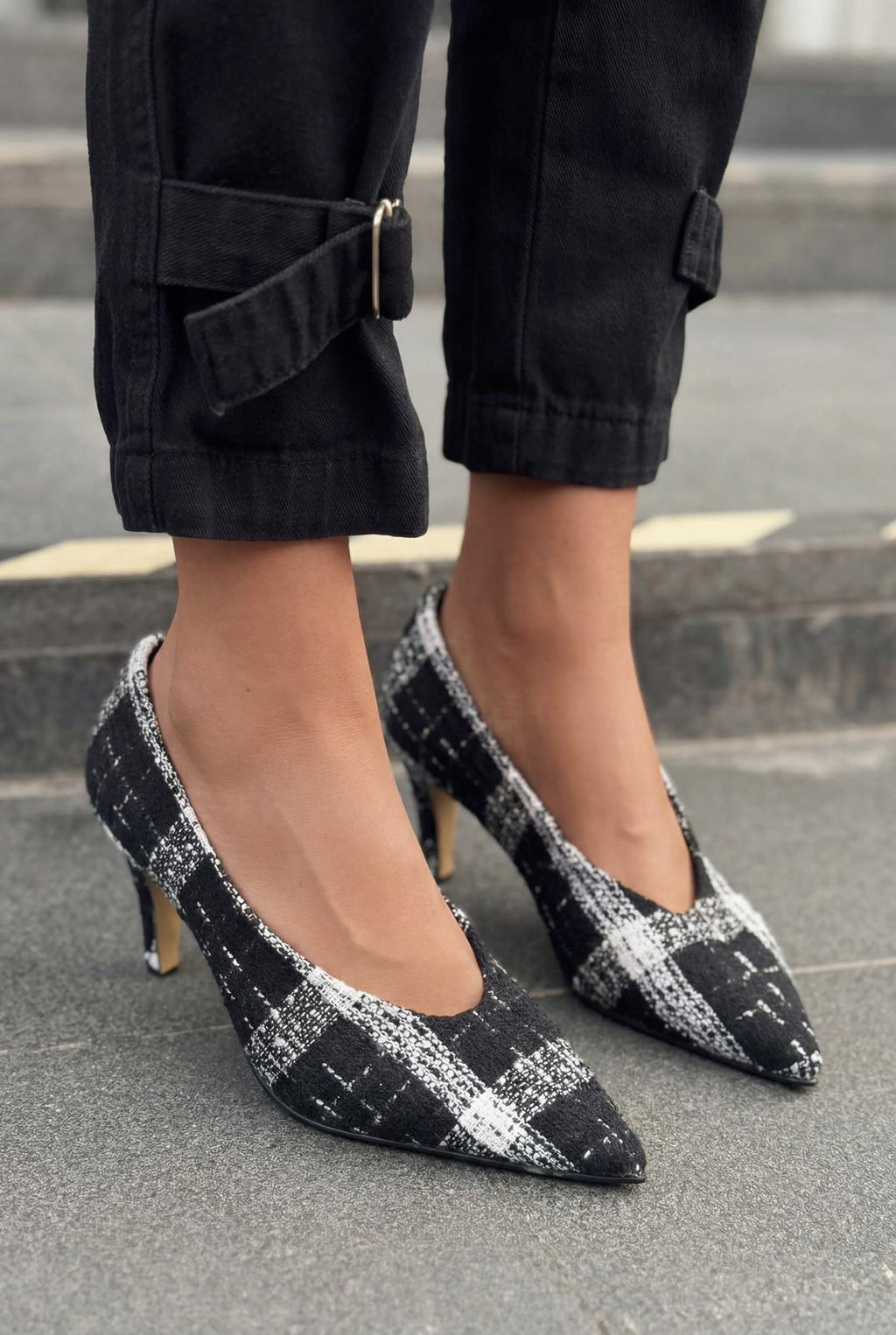 Kairo Black Tweed Plaid Stilettos