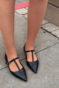 Cormel Black Croc-Embossed Faux Leather Women's Flats
