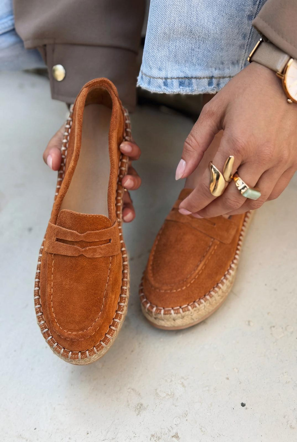 Celure Tan Genuine Suede Women's Espadrille Loafers
