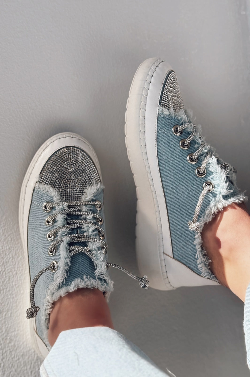 Delina Light Blue Jean Rhinestone Women's Sneakers