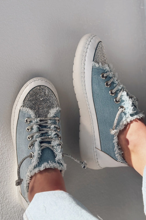 Delina Light Blue Jean Rhinestone Women's Sneakers