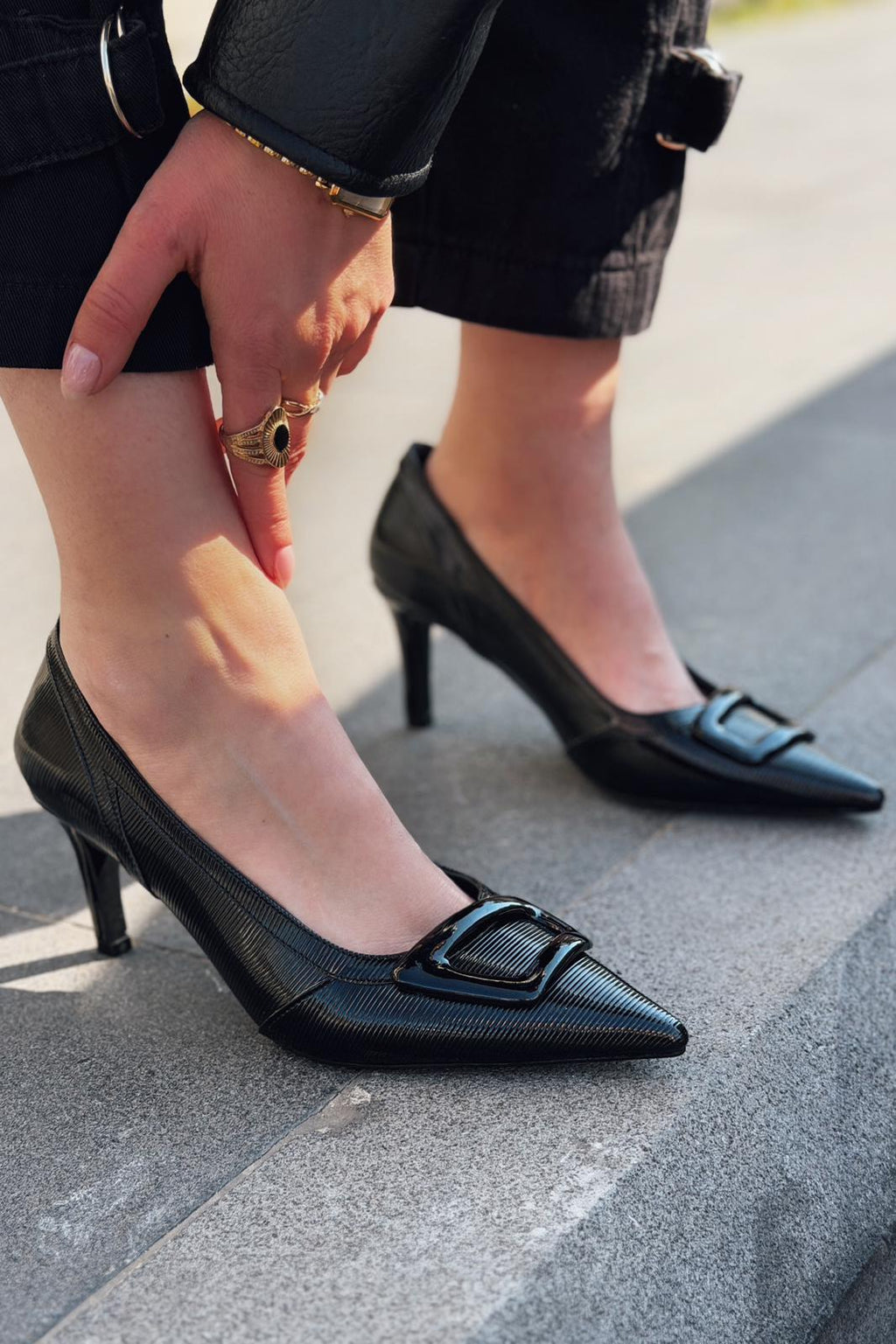 Finrel Black Patent Faux Leather Women's Stilettos