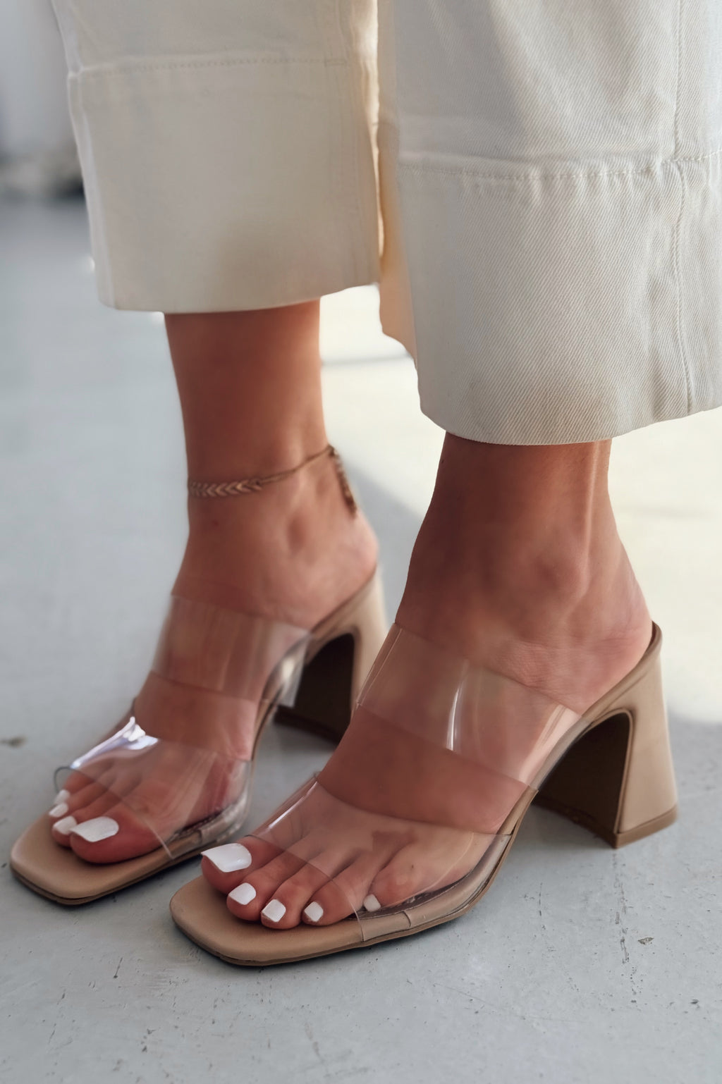 Powent Nude Faux Leather Clear Strap Detail Sandals