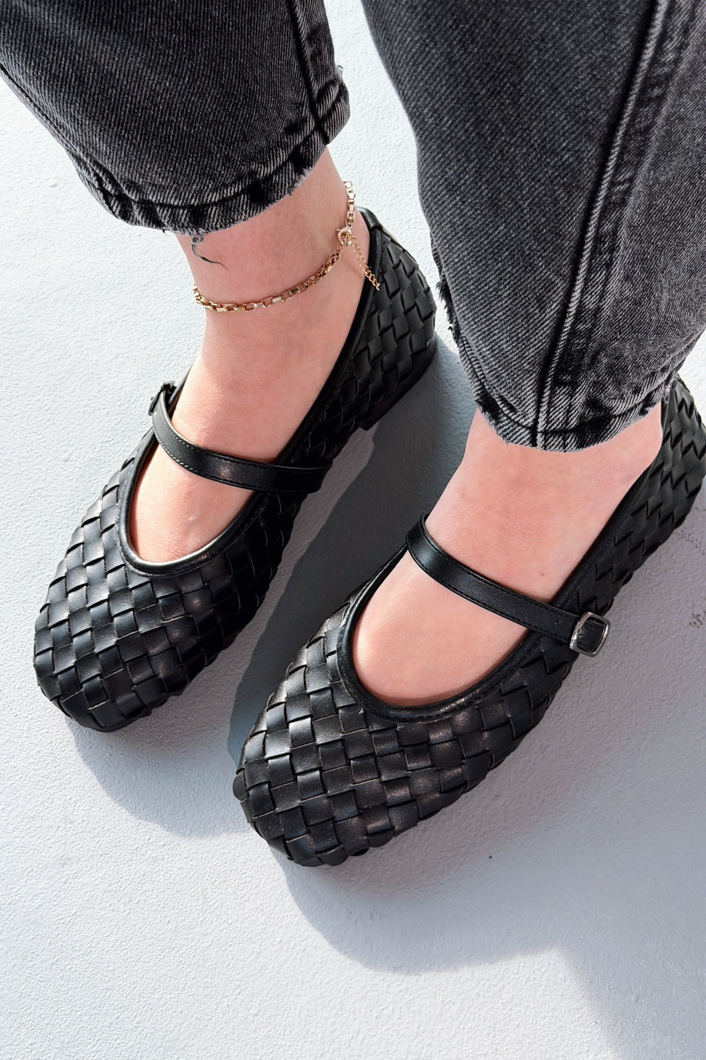Roselle Black Faux Leather Women's Flats