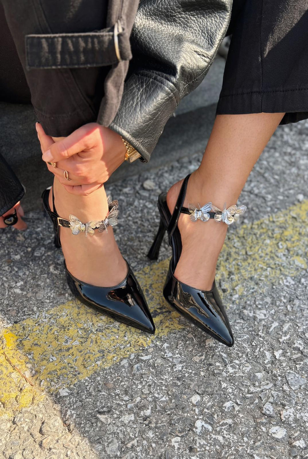 Senar Black Patent Faux Leather Women's Stilettos