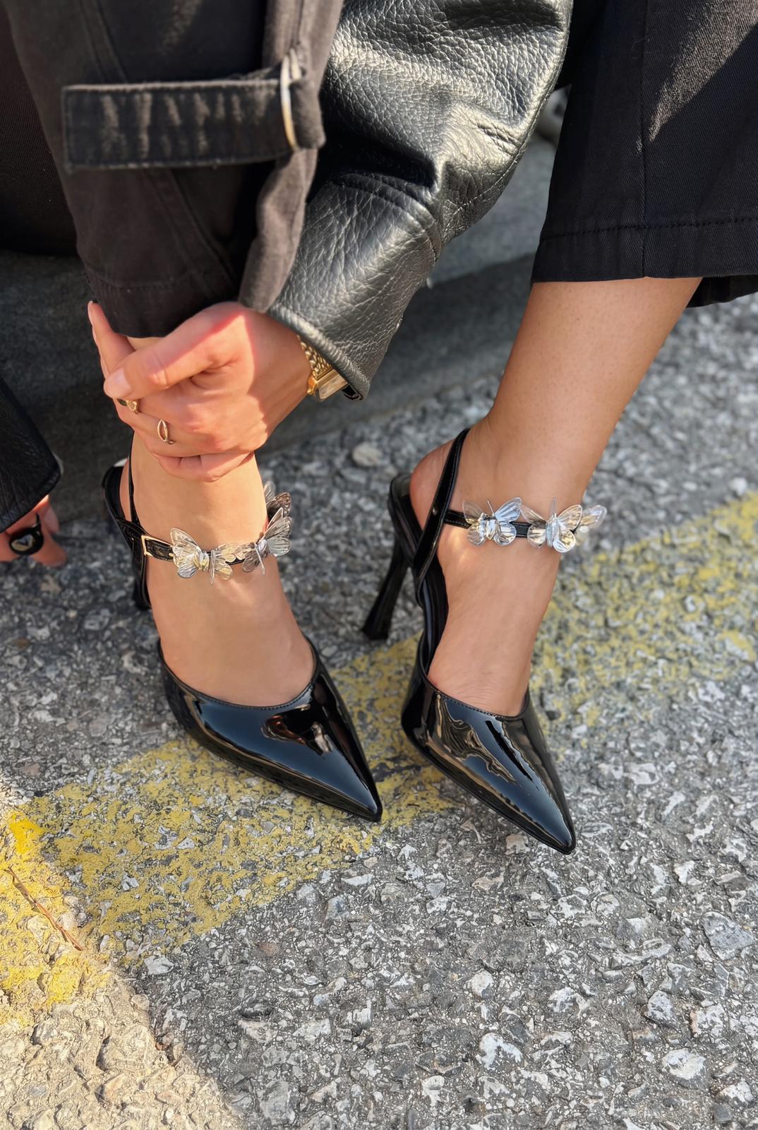 Senar Black Patent Faux Leather Women's Stilettos