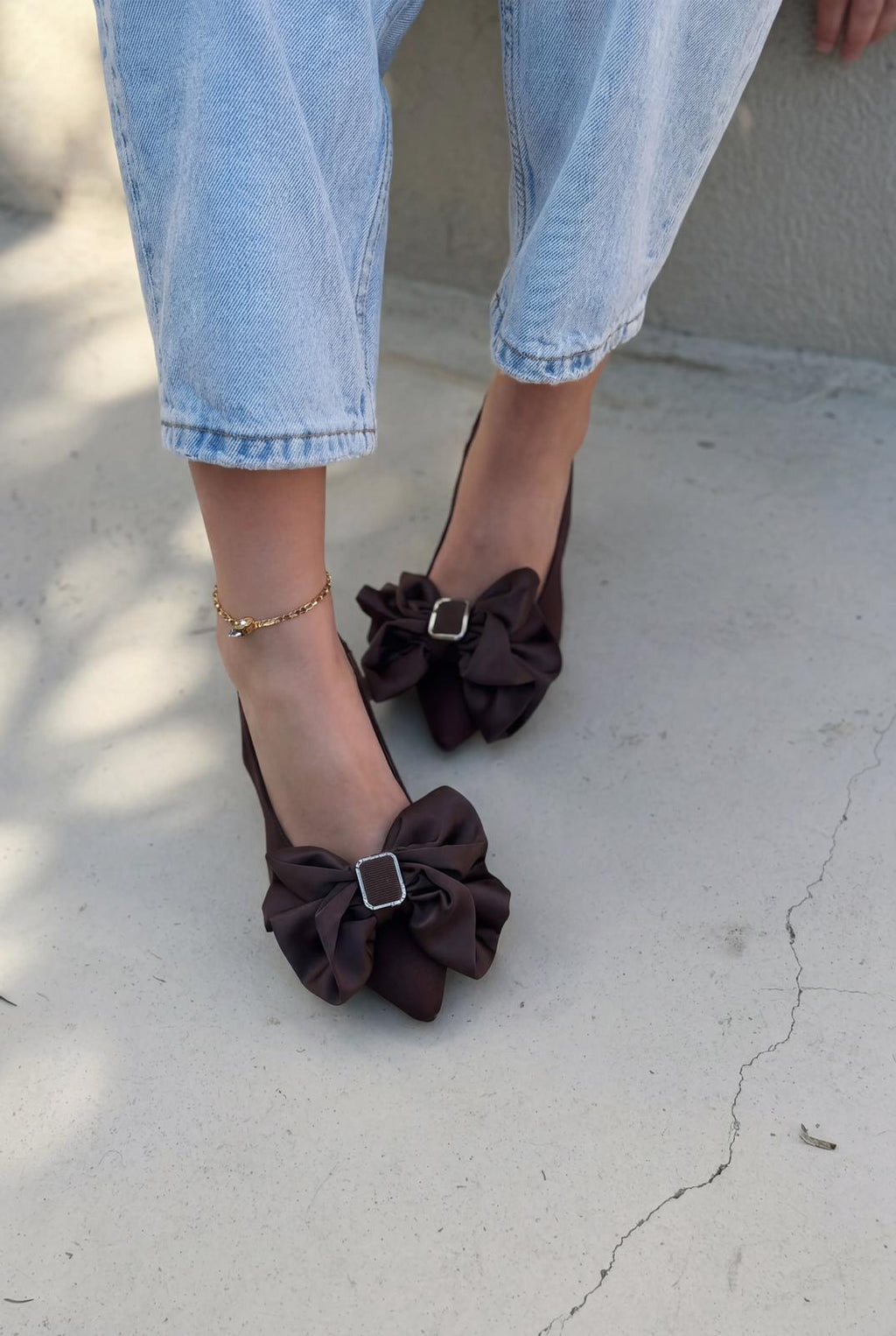 Velune Dark Brown Bow Satin Women's Stilettos