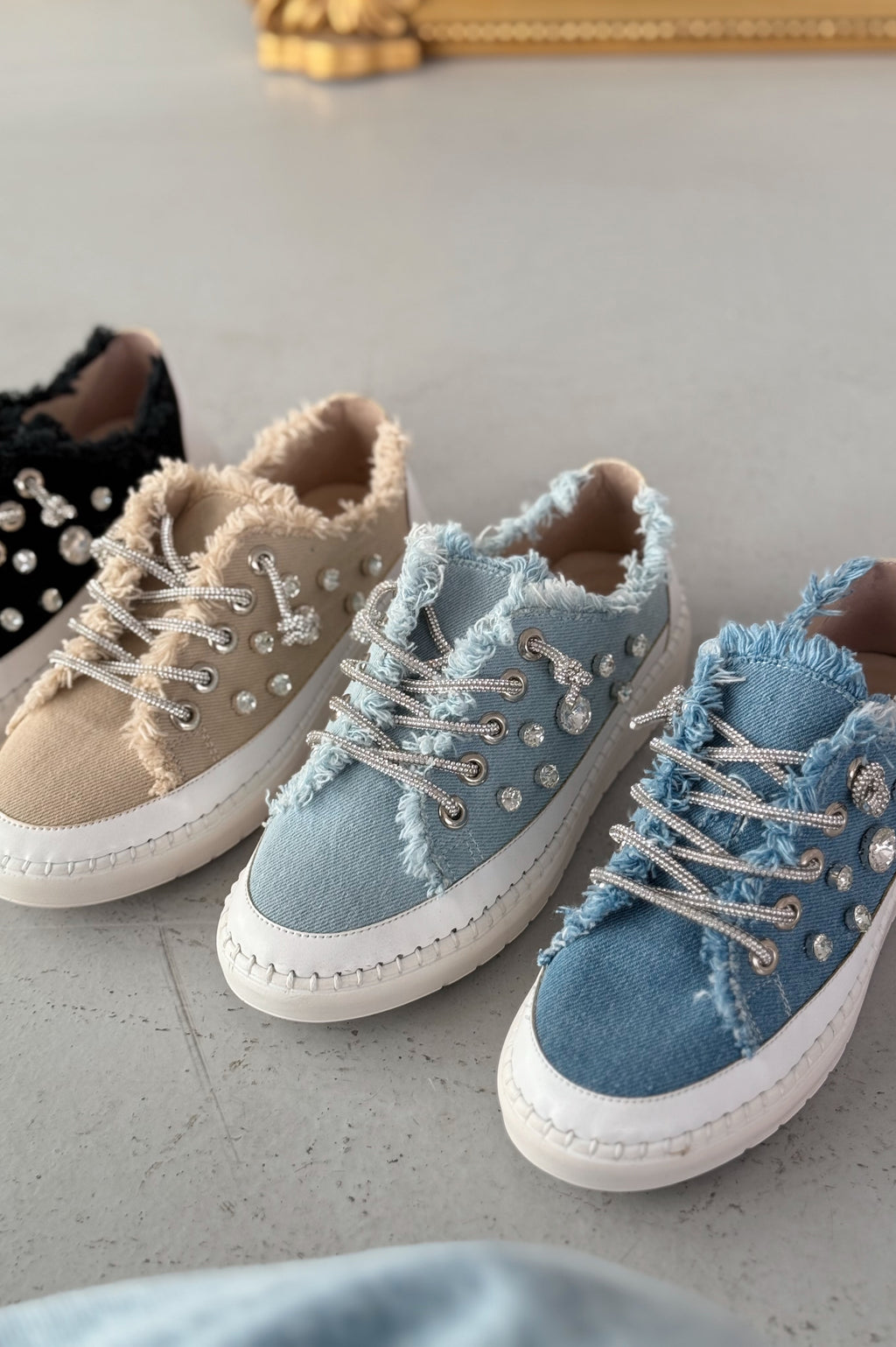 Monove Beige Jean Stone-Detailed Women's Sneakers
