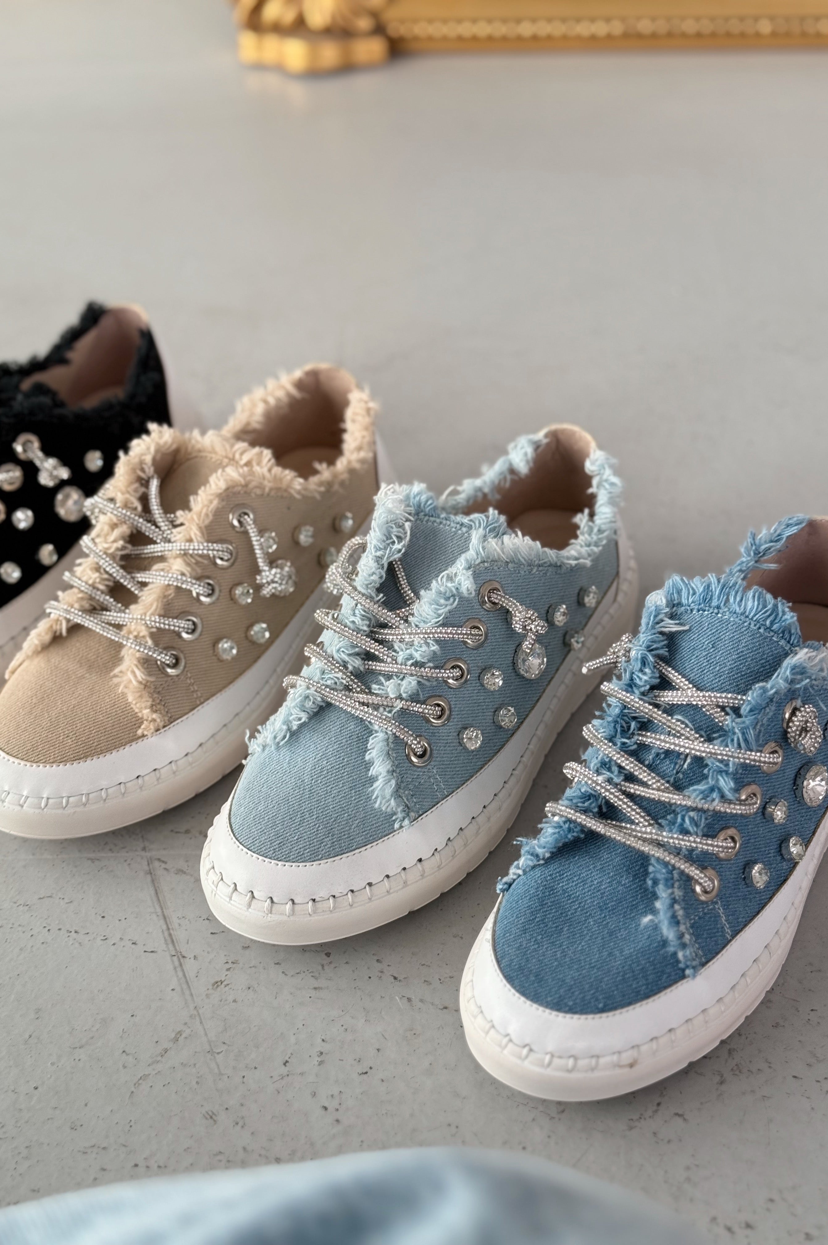 Monove Beige Jean Stone-Detailed Women's Sneakers