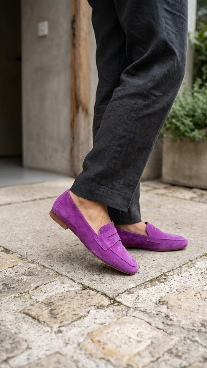 Melniel Purple Genuine Suede Women's Loafers