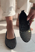 Ronetta Black Satin Crystal Embellished Women's Flats