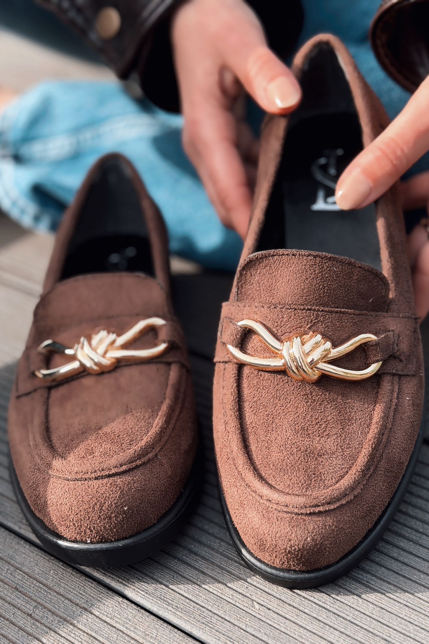 Norel Dark Brown Suede Bow Detail Women's Loafers