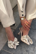 Velune Beige Satin Bow Detail Stiletto