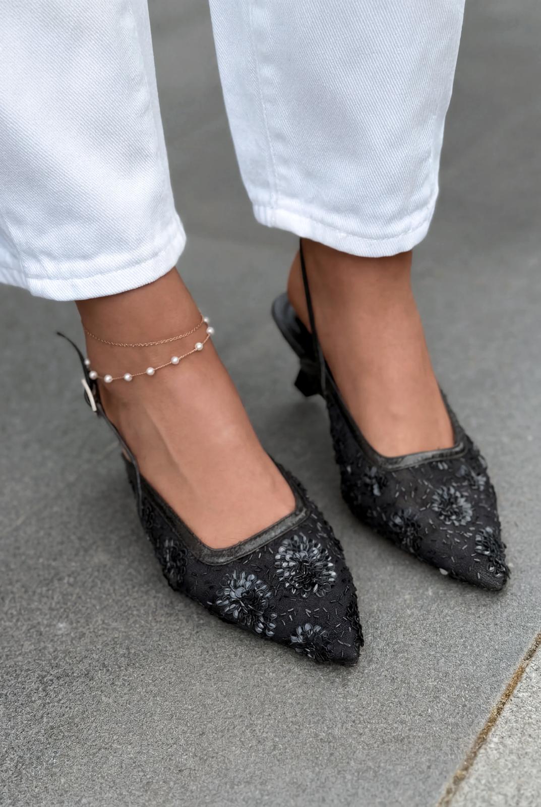 Serona Black Embroidered Women's Stilettos