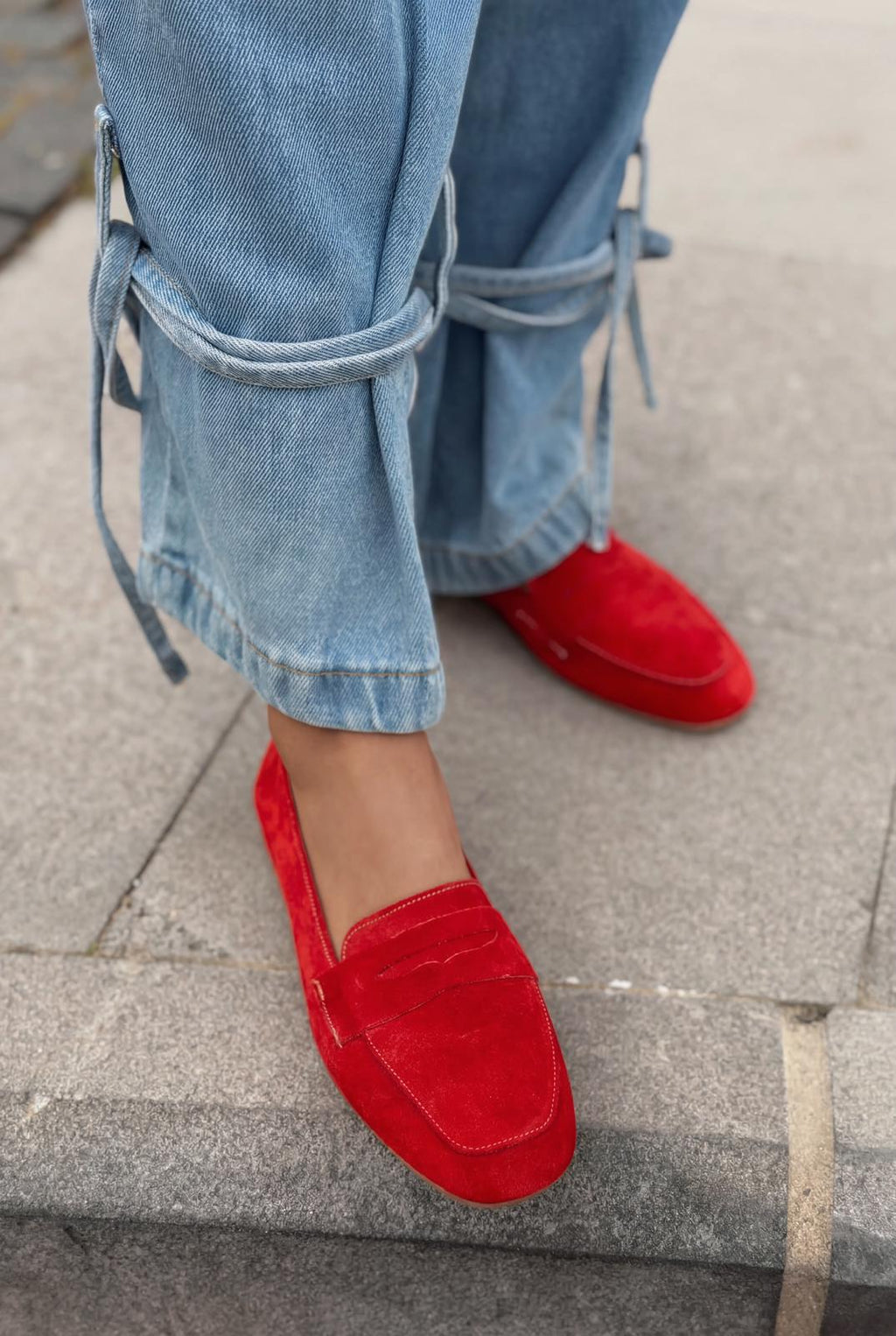 Melniel Red Genuine Suede Women's Loafers