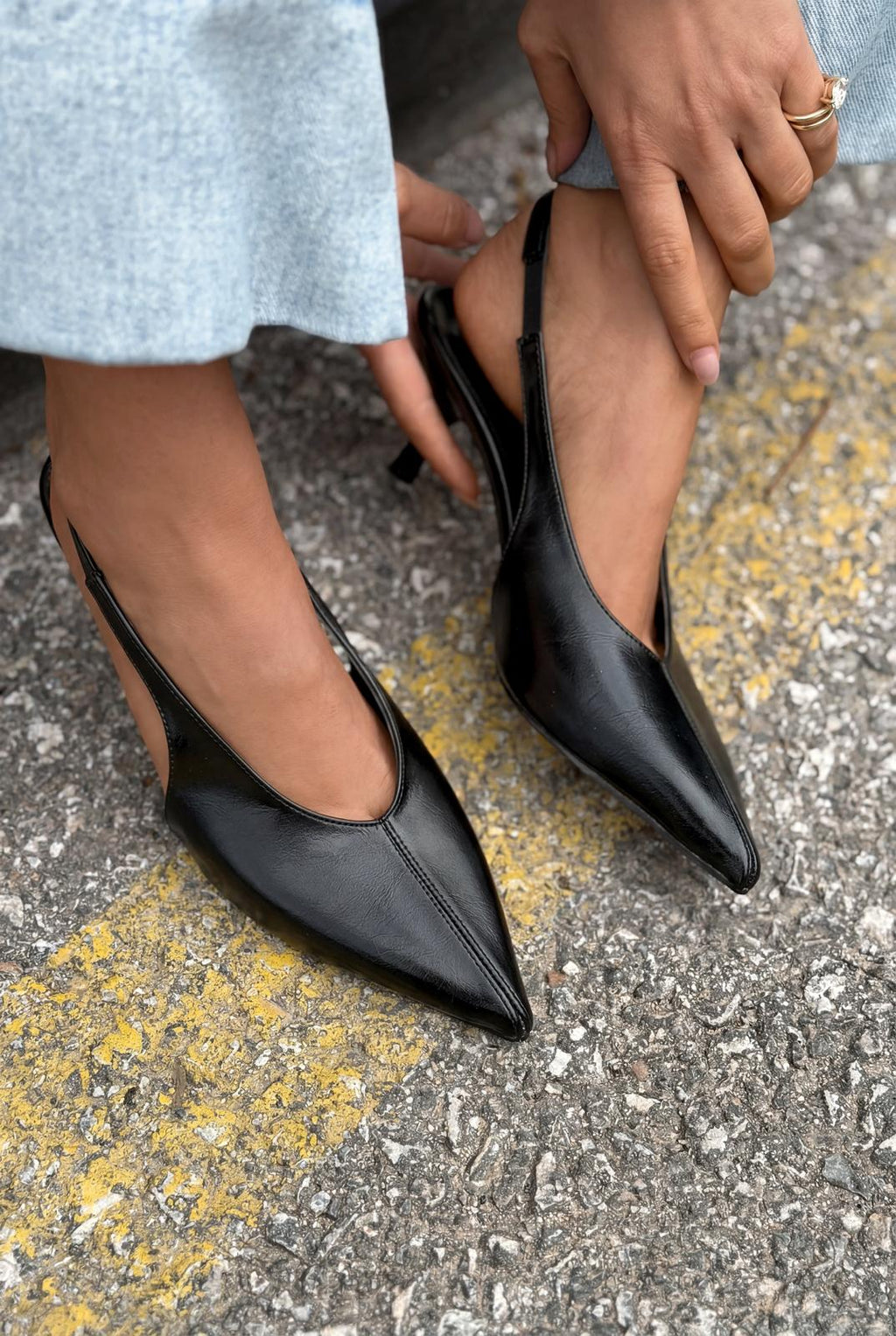 Navore Black Crinkled Faux Leather Women's Stilettos