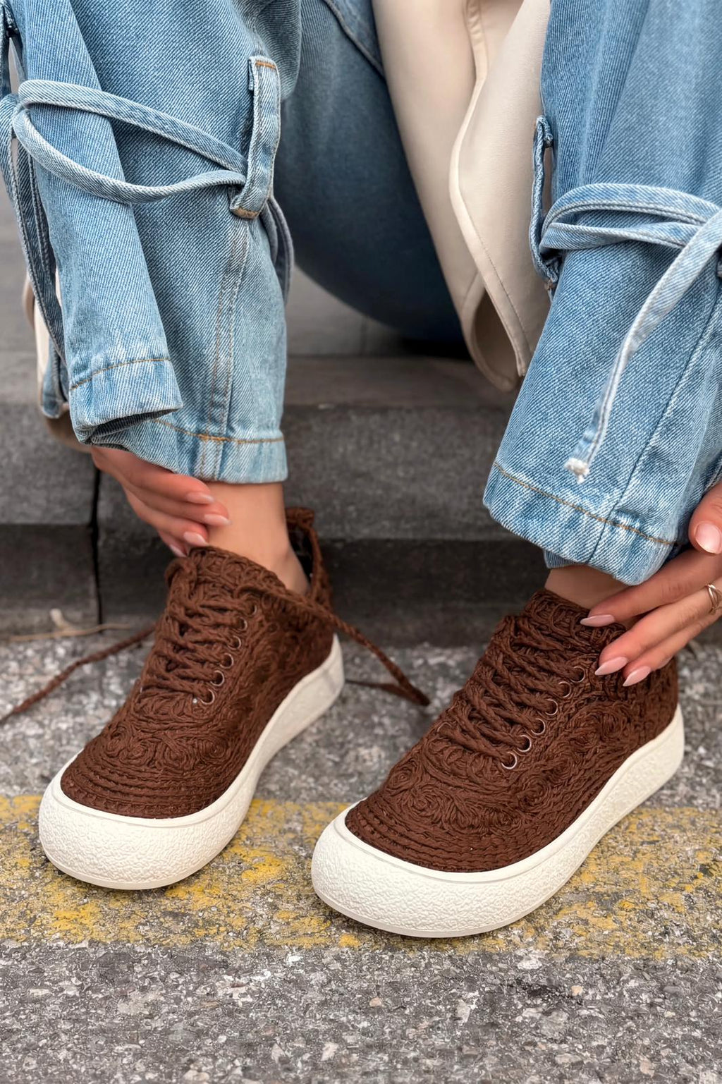 Sarrin Dark Brown Woven Women's Sneakers
