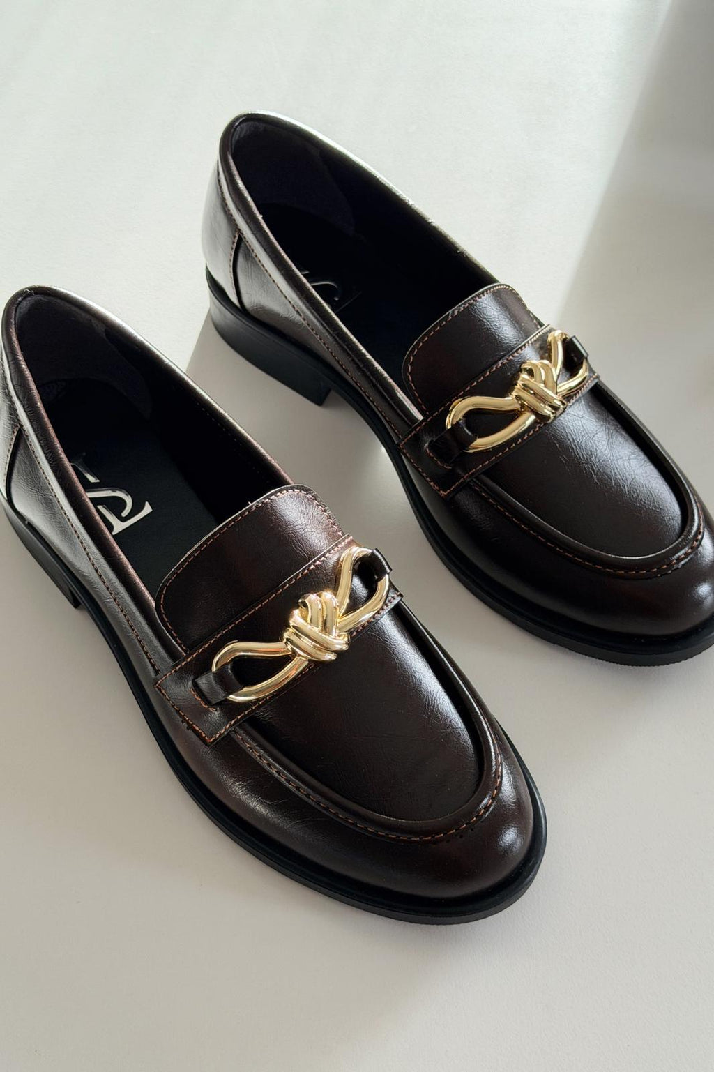 Norel Dark Brown Faux Leather Bow Detail Women's Loafers