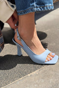 Solvion Baby Blue Faux Leather Women's Pumps Sandals