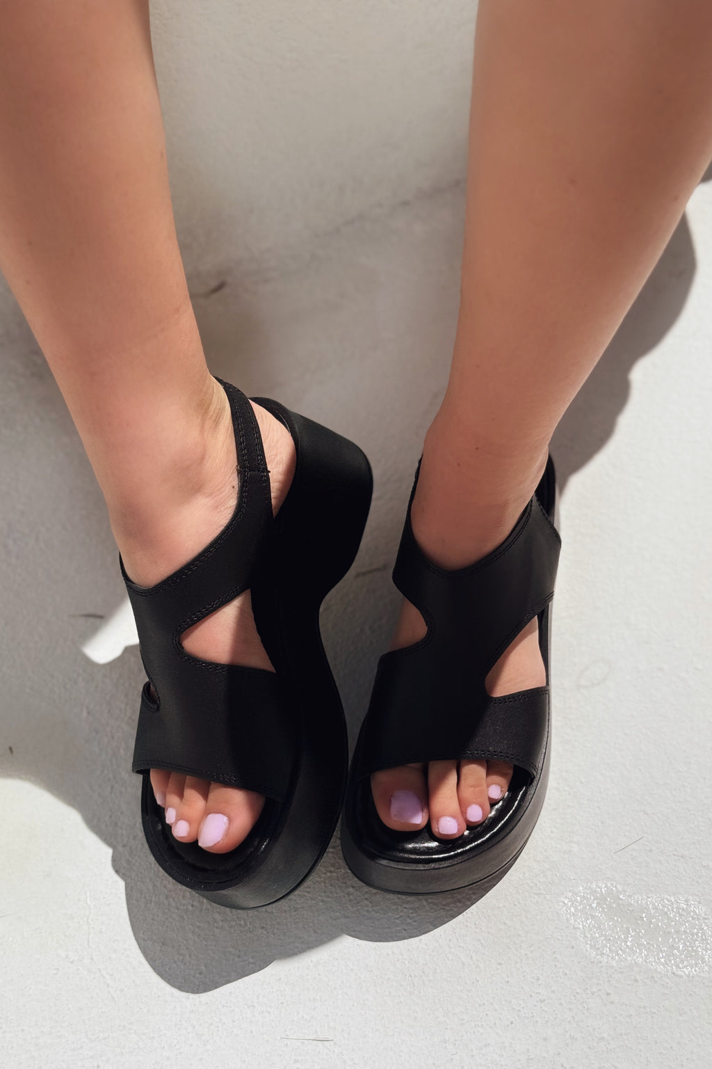 Pantes Black Faux Leather Sandals Women's