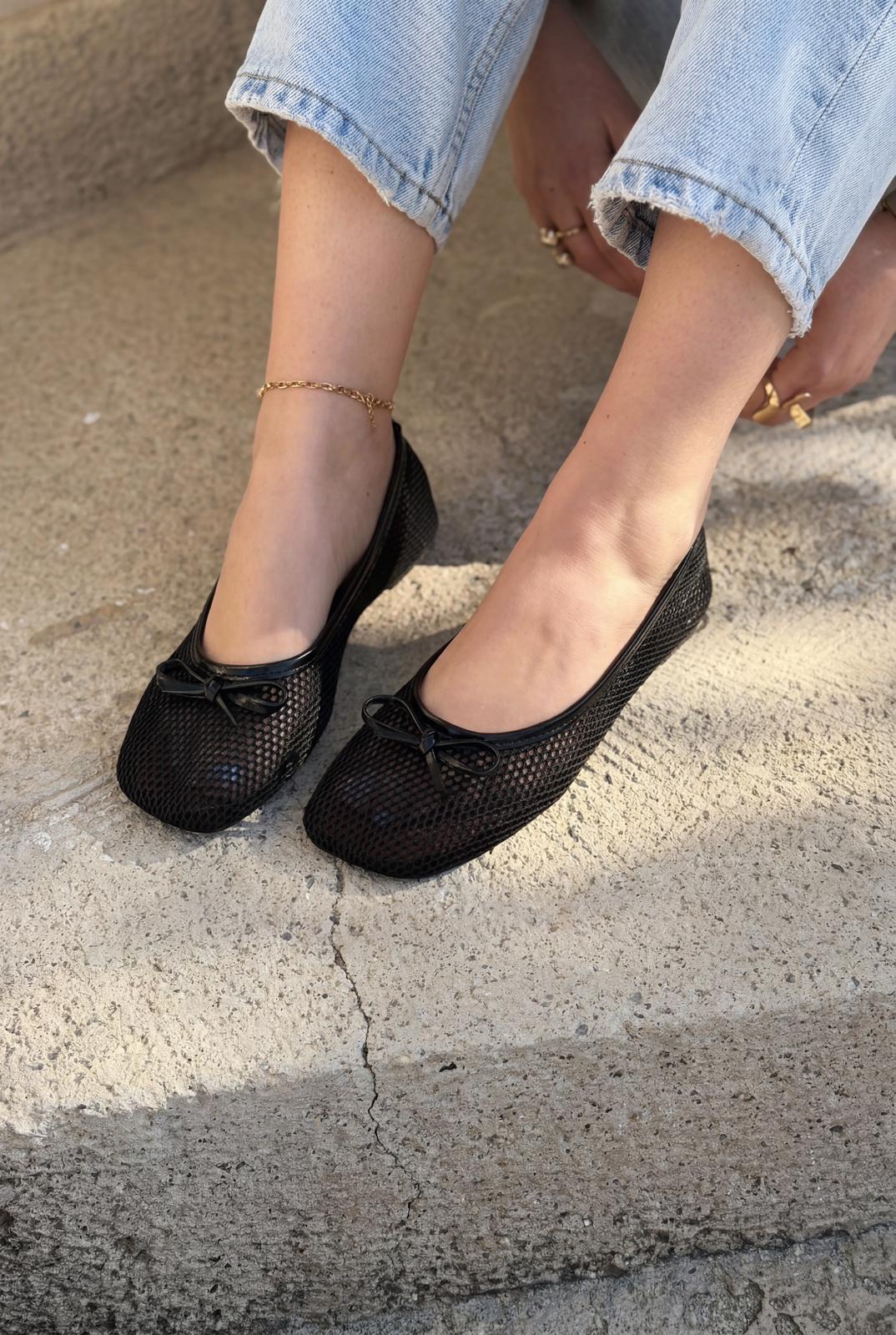 Torina Black Mesh Women's Flats