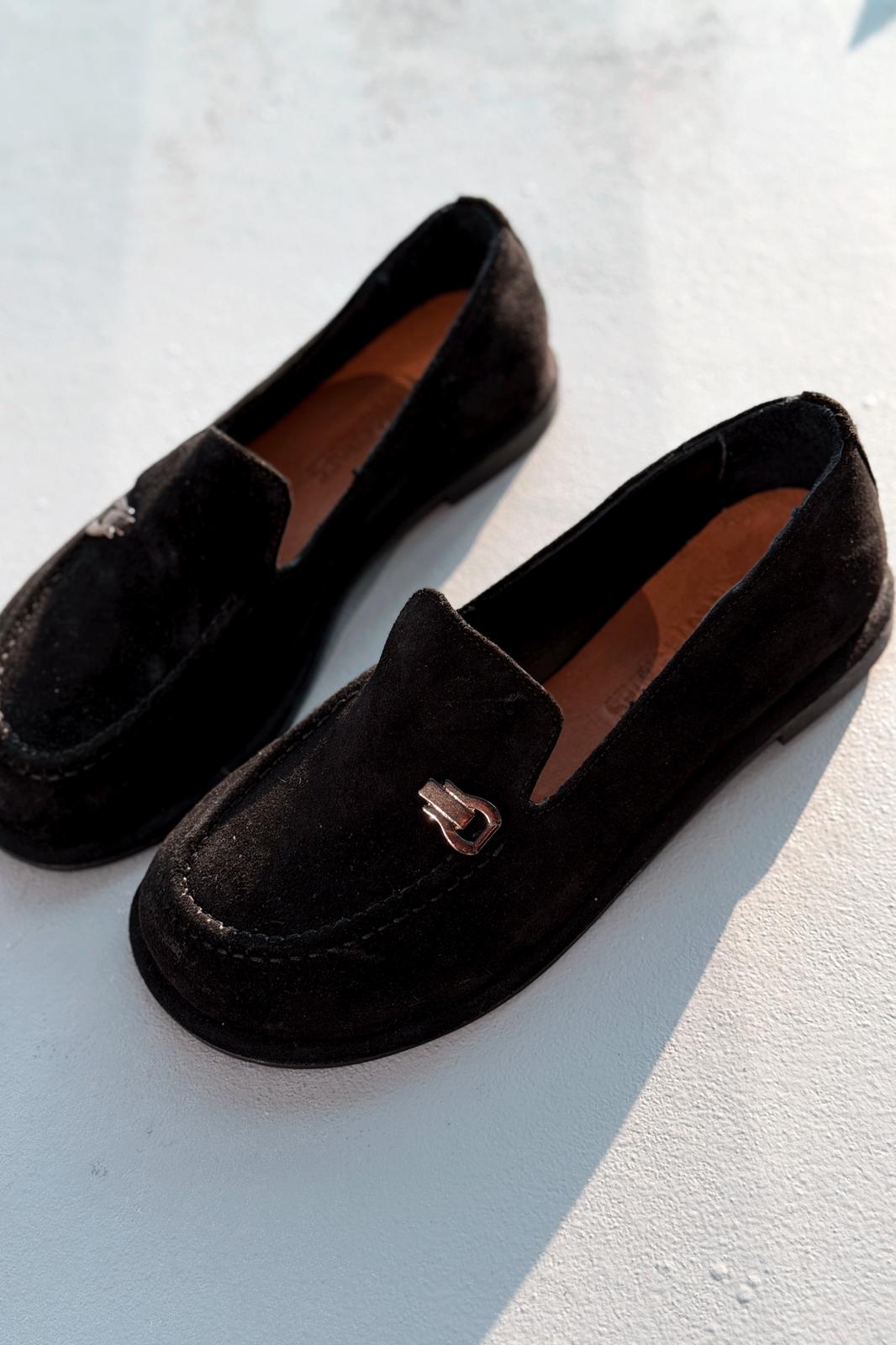 Rasen Black Genuine Suede Women's Loafers