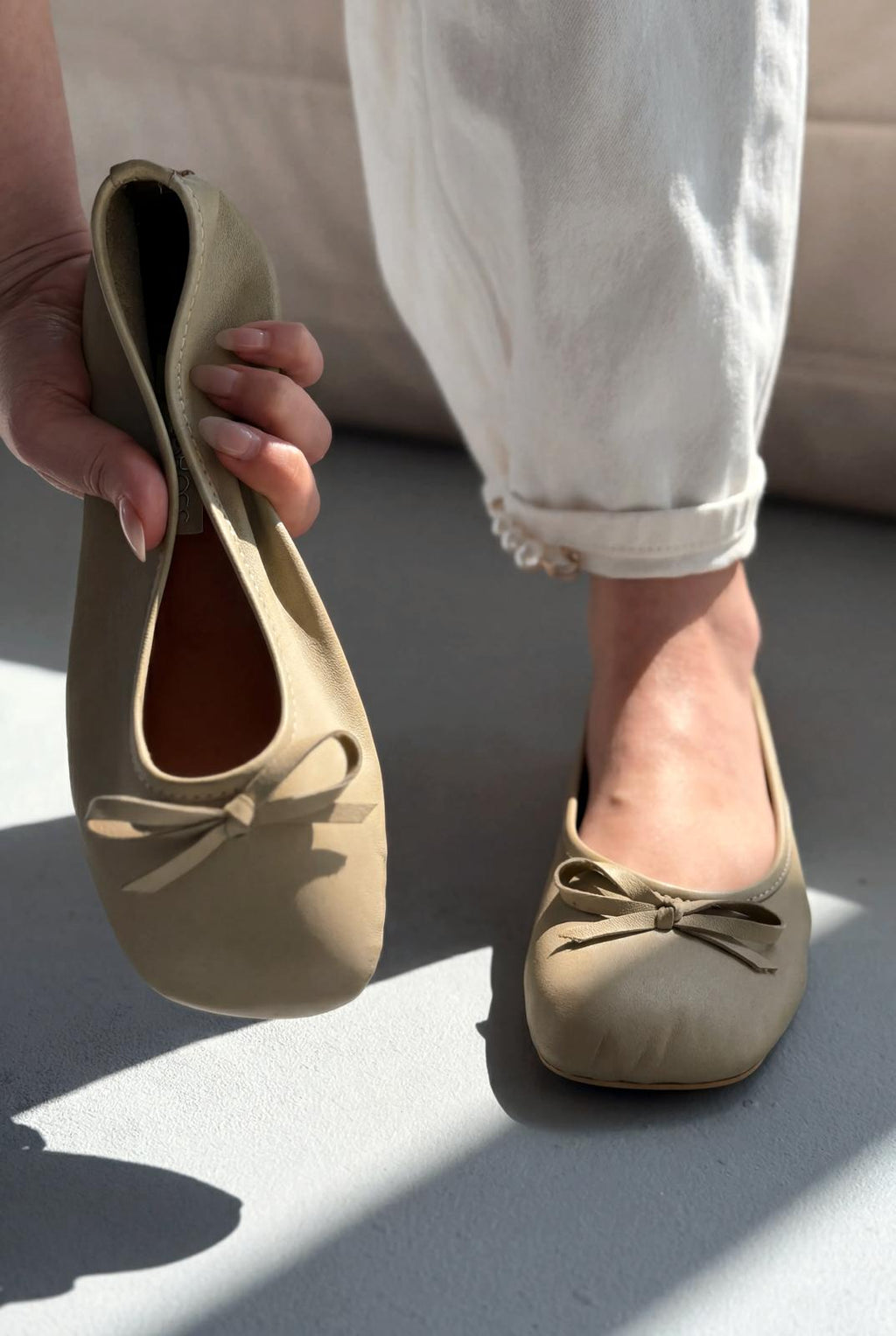 Telion Khaki Genuine Leather Women's Flats