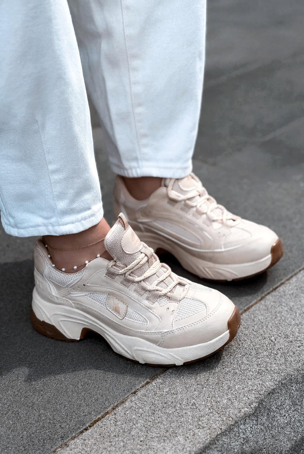 Norser Beige Genuine Leather Women's Sneakers