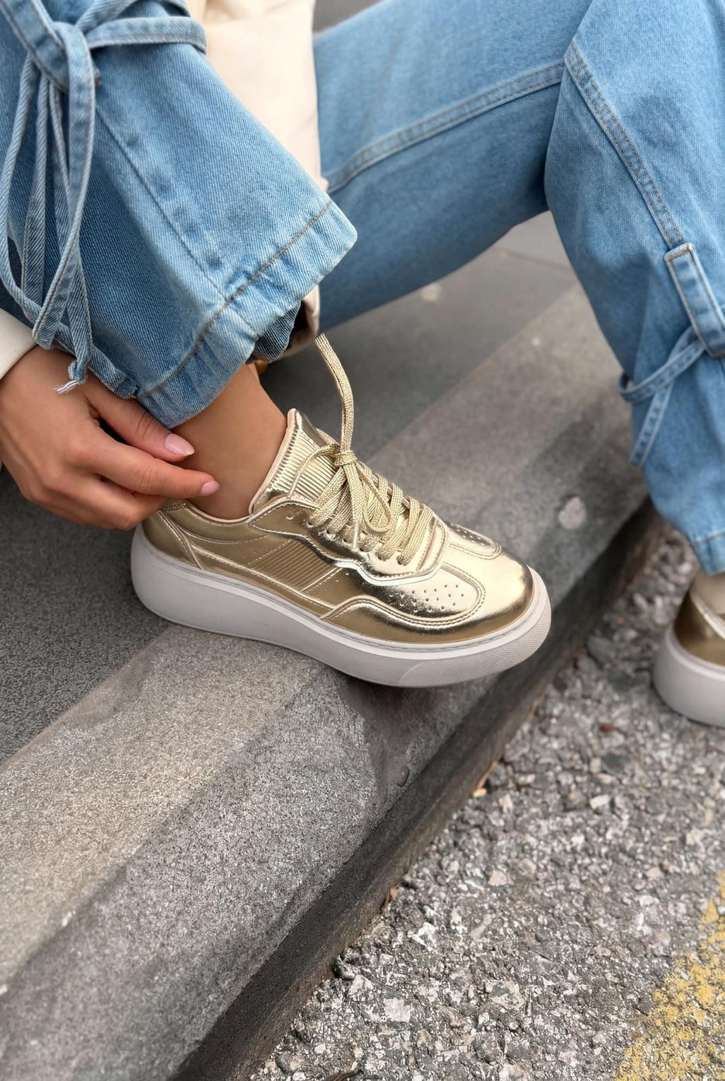 Larisa Gold Patent Faux Leather Women's Sneakers