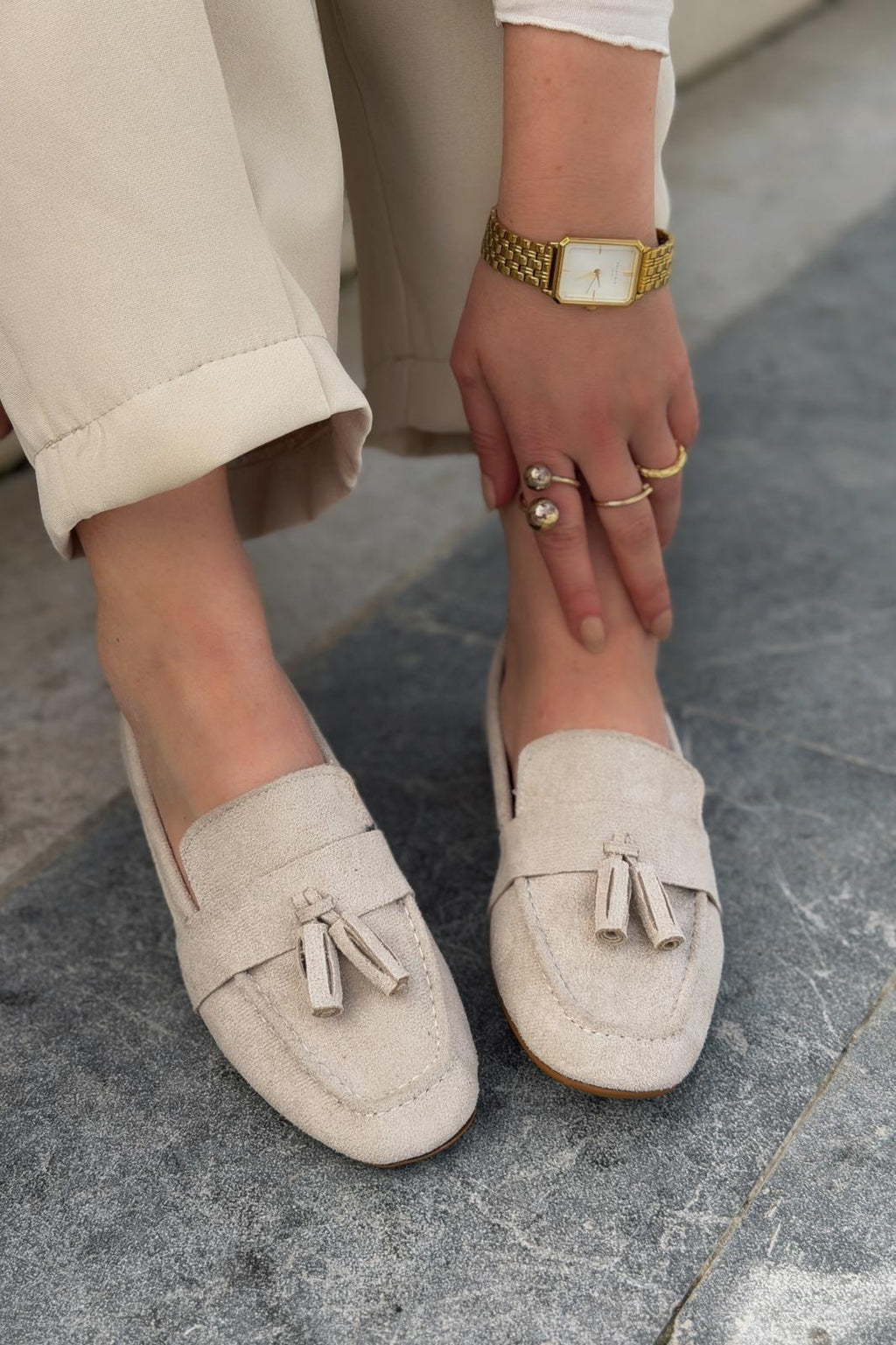 Olena Beige Suede Women's Loafers