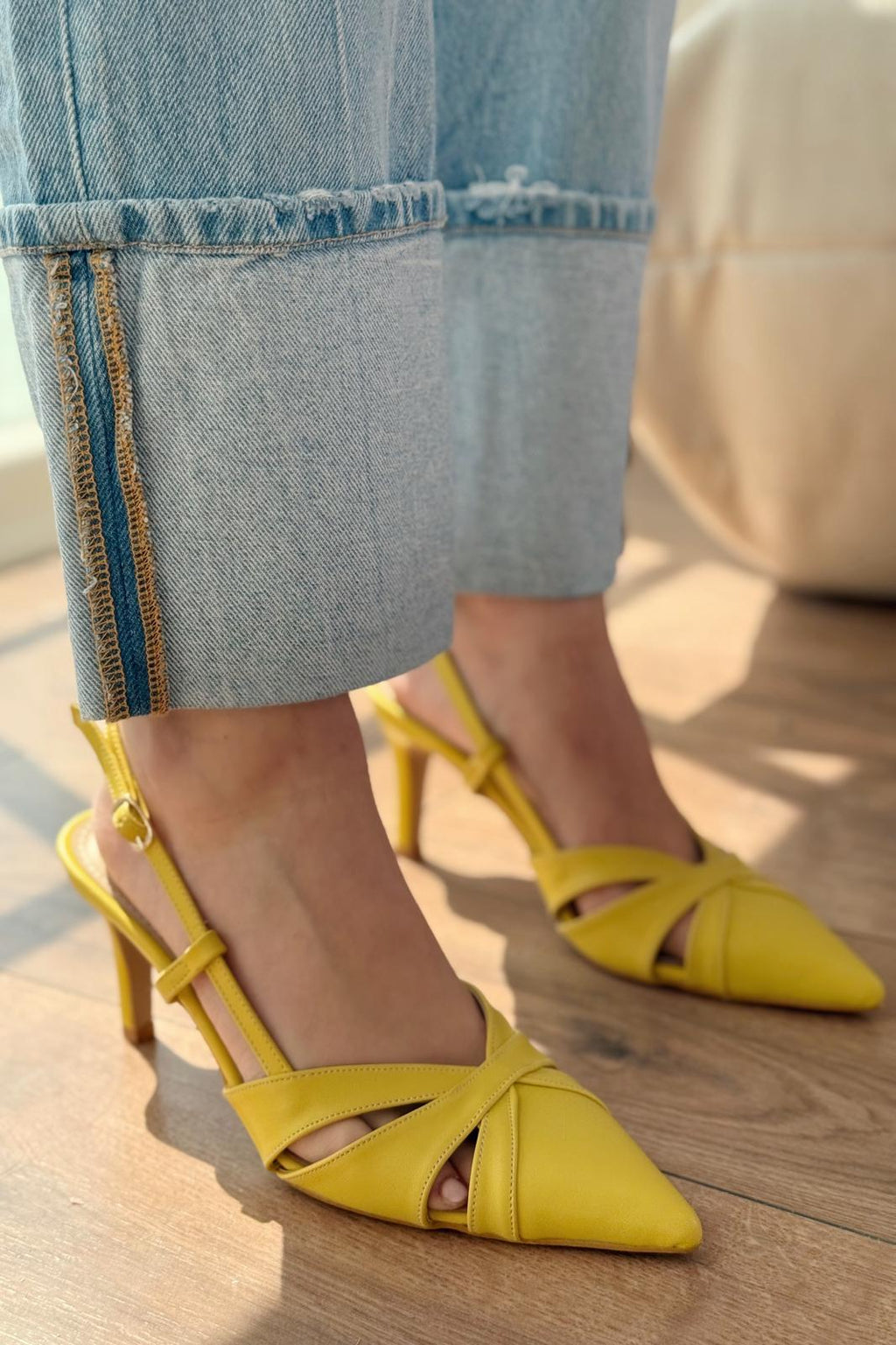 Peraps Yellow Faux Leather Women's Pumps