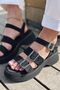 Neslon Black Suede Buckle Detail Women's Sandals