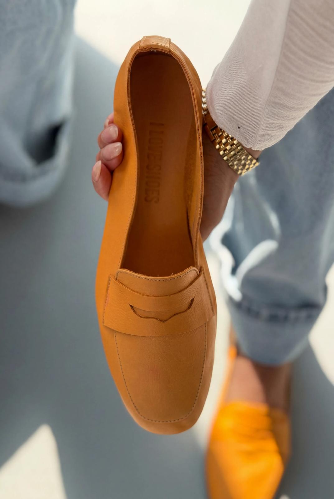 Melniel Orange Genuine Leather Women's Loafers