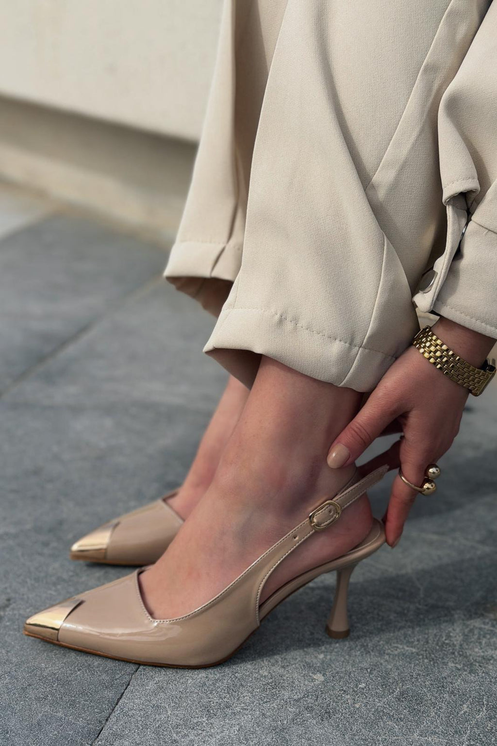 Caligo Nude Patent Faux Leather Women's Stilettos
