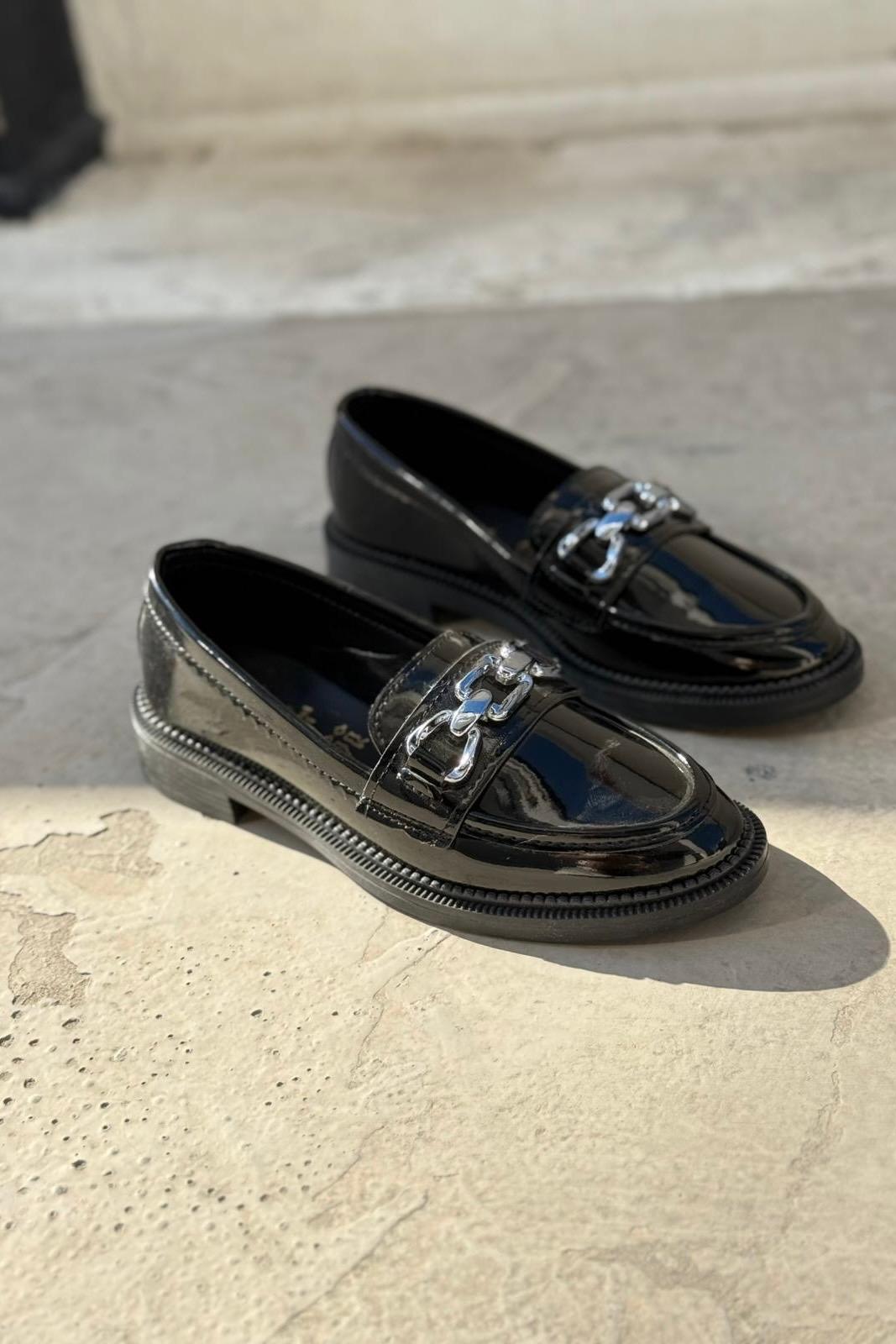 Kasto Black Patent Faux Leather Women's Loafers