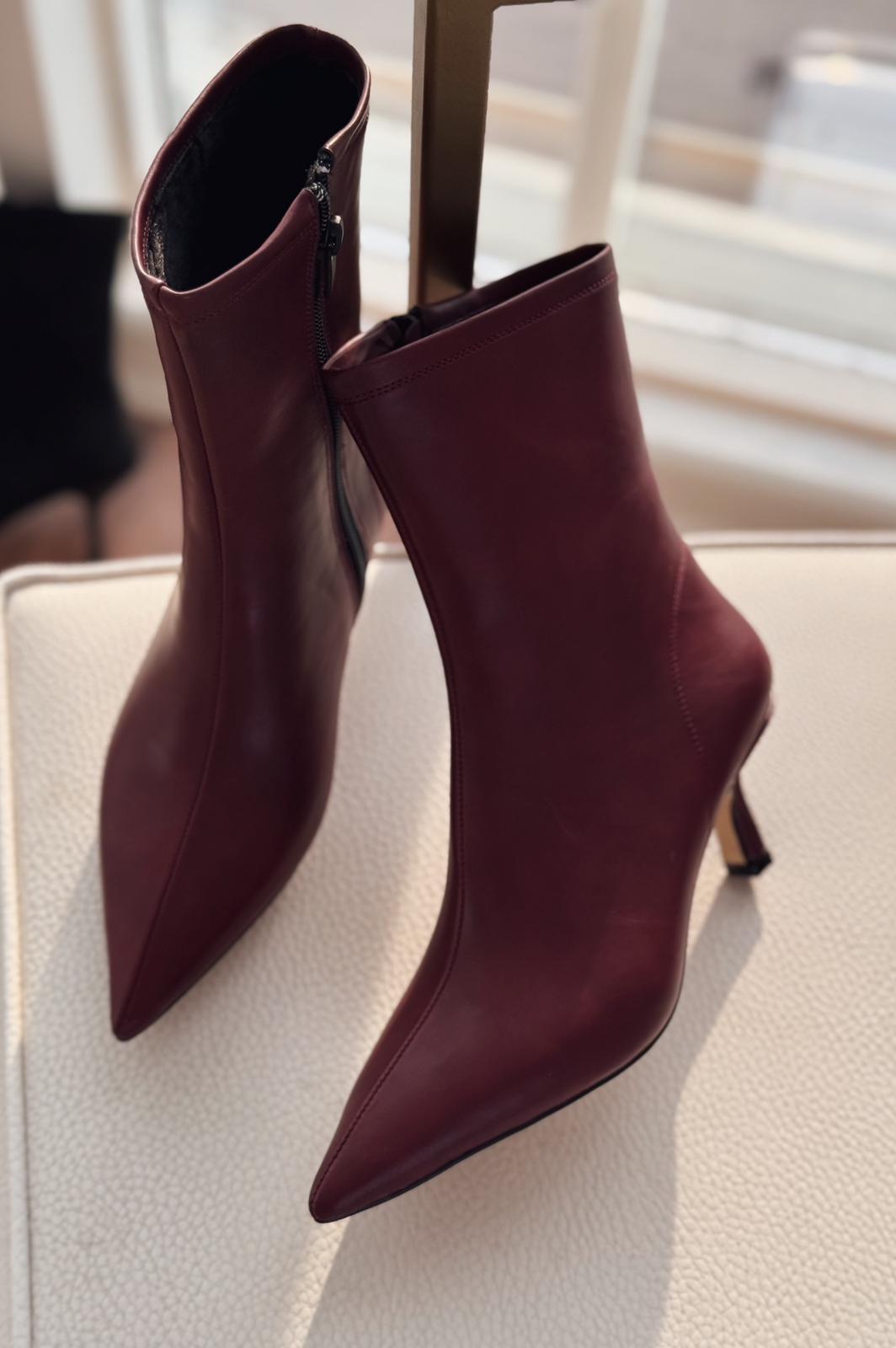 Orvex Women's Burgundy Faux Leather Stiletto Heel Boots