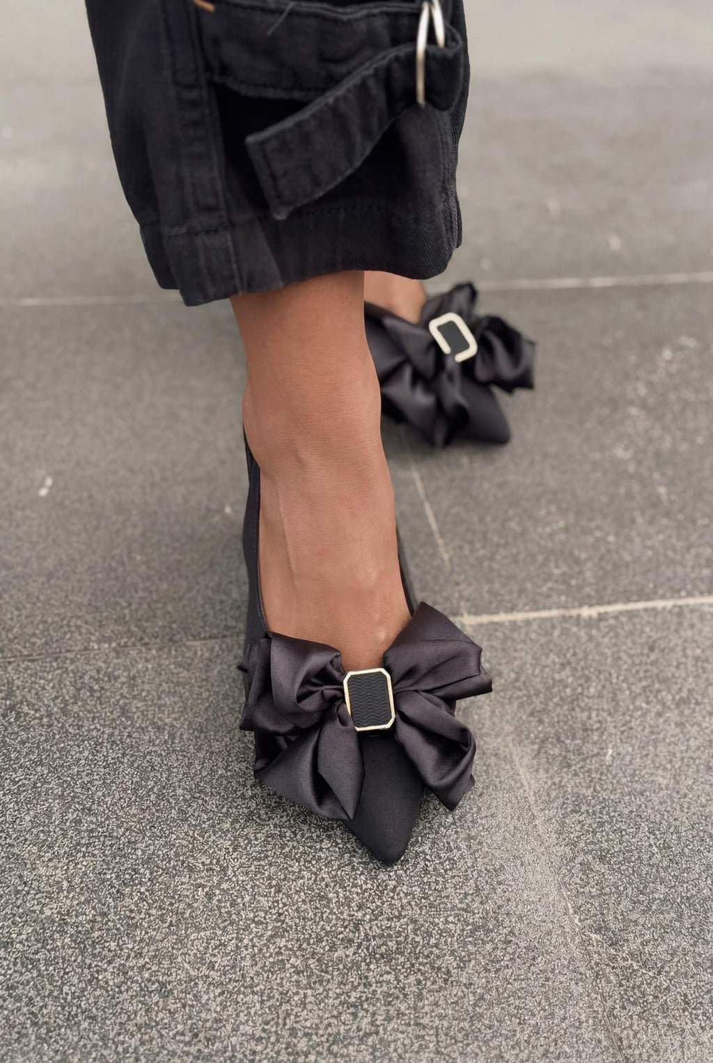 Velune Black Bow Detail Satin Women's Stilettos
