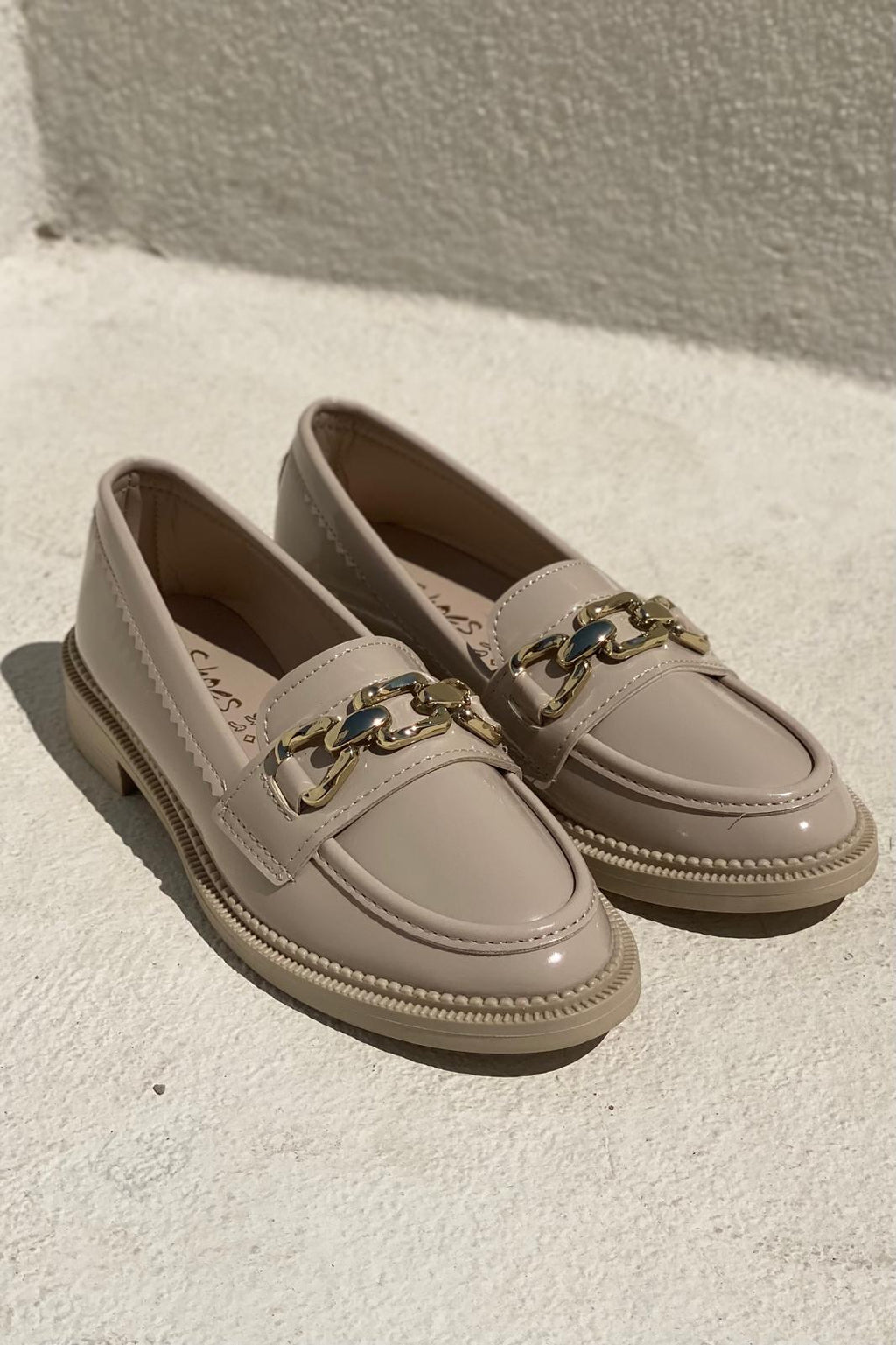 Kasto Beige Patent Faux Leather Women's Loafers