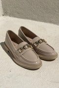 Kasto Beige Patent Faux Leather Women's Loafers